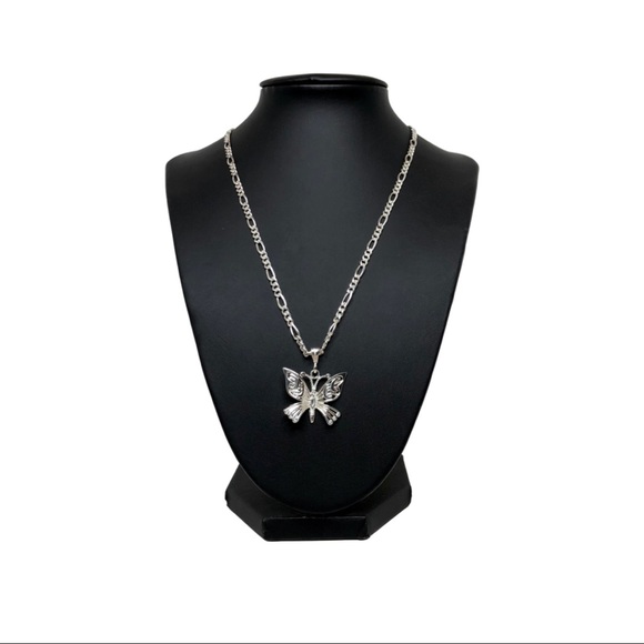 925 Sterling Silver Figaro Chain & Butterfly Pend